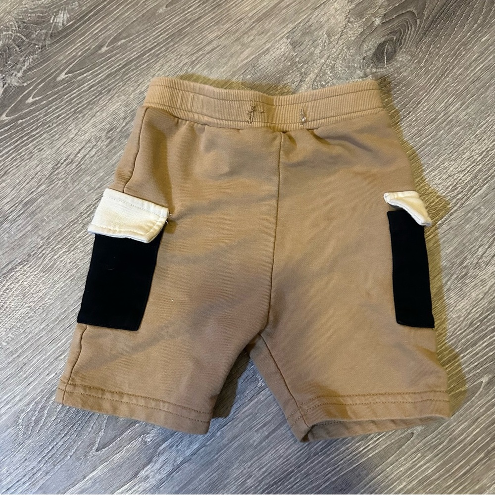 Olive & Scout Toddler Boy Tan and Black Cargo Shorts